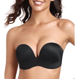 Lemorosy Women's Push Up Strapless Bra Comfort Non-Wired Wing Design, black