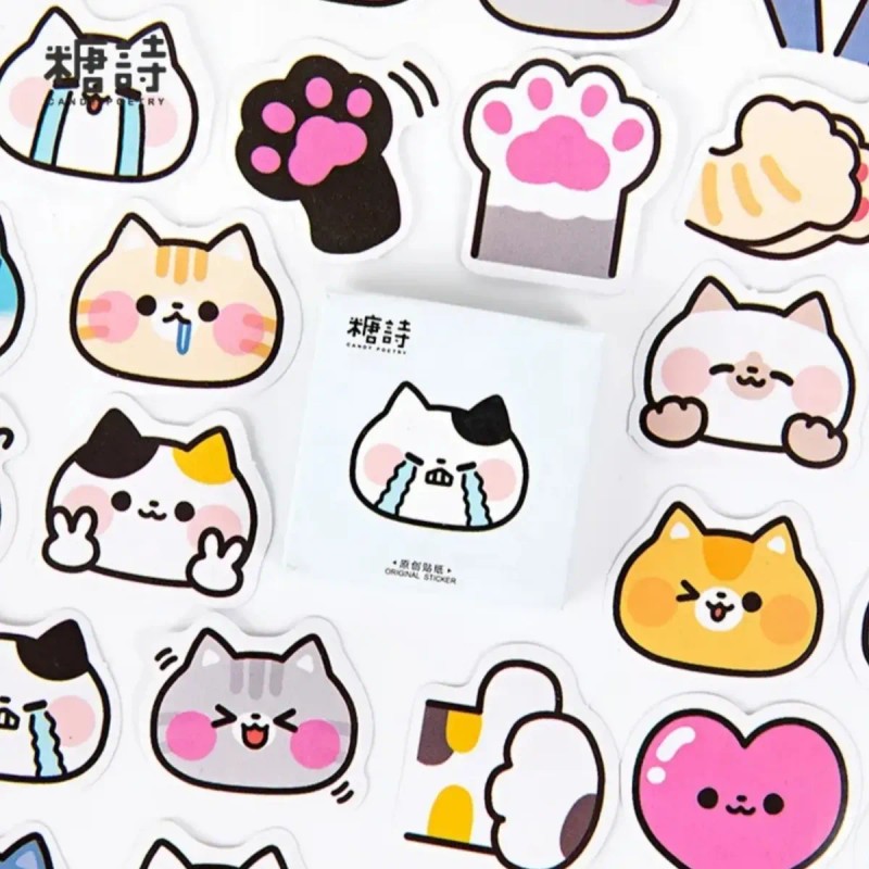 40 Stickers Gato Papeleria Bonita Cat Scrapbook Decoracion