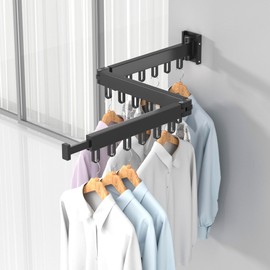 iMonse Wall Mounted Clothes Hanger Rack Folding Wall Mounted Clothes Hanger for Laundry (3U Black)