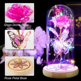 Beferr Valentines Day Gifts for Her Women Birthday Gifts for Mom Galaxy Glass Rose Forever Preserved Eternal Flowers Crystal Light Up Rose in Glass Dome Valentine Gift for Grandma Sister Wife Friends