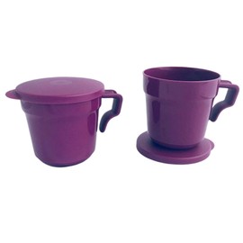 Tupperware Aloha Set of 2 x 350 ml Cups with Handle and Lid Purple Drinking Cup