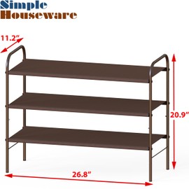 Simple Houseware 3-Tier Shoe Rack Storage Organizer, Bronze – Space-Saving Shoe Shelf, Holds 9–16 Pairs, Sturdy Metal Frame, Easy Assembly – Closet, Entryway, Bedroom Shoe Storage Solution