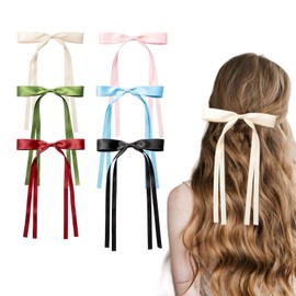 AOKSUNOVA Pack of 6 hair bows, women's hair clips with bow, bows hair girls hair bows for party, women, girls (red, black, beige, pink, sky blue, avocado green)