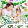 164pcs Three Rex Birthday Decorations Boy Tableware, 3 Rex Birthday