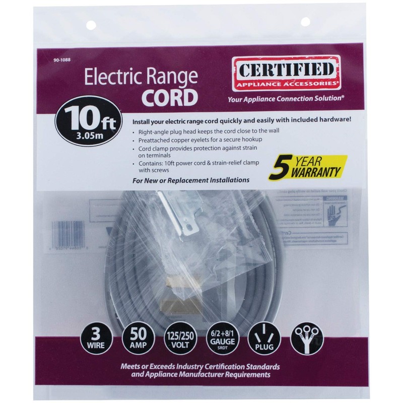 Certified Appliance Accessories 50-Amp Appliance Power Cord, 3 Prong Range