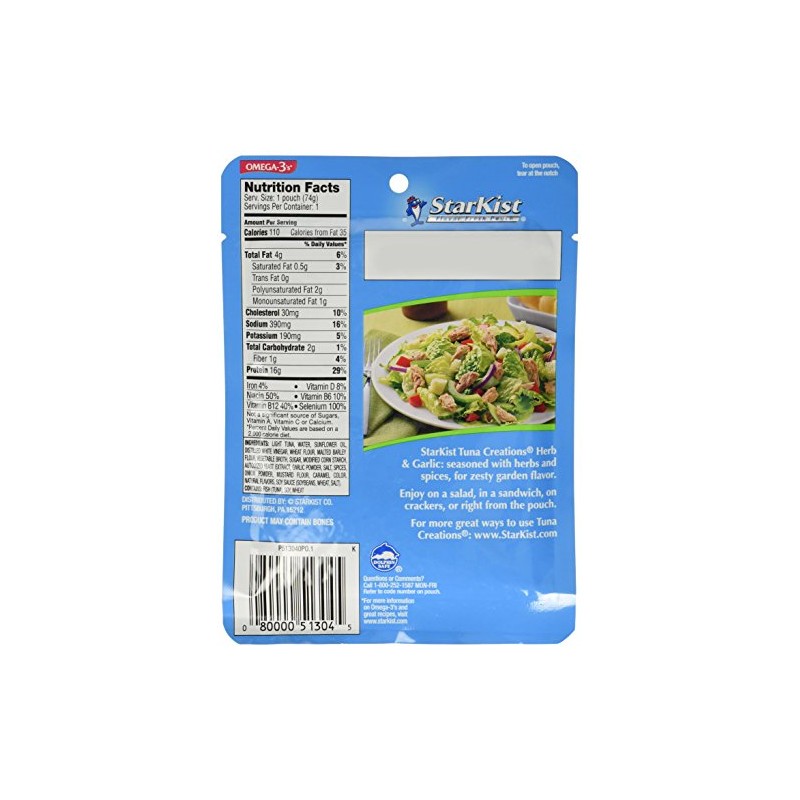 Starkist Tuna Creations, Herb & Garlic, Single Serve 2.6-Ounce Pouch