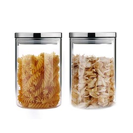 SIXAQUAE Glass Food Storage Containers Jar Stainless Steel Lids 2 Packs 1000ml Airtight Canister Organization Sets Stackable…