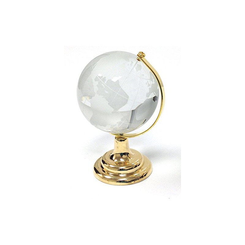 Amlong Crystal Etched Crystal Globe on Brass Colored Base -