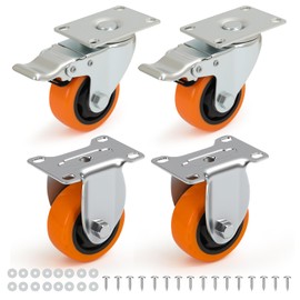 3-Inch PU Mixed Locking & Fixed Casters Set of 4, Heavy Duty Durable Plate Wheels with Screws Included for Utility Carts, Workshop, Garage, Plant Stands, and Tool Storage