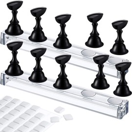 Blulu Juego de 2 soportes de práctica de diseño de uñas acrílicas, soportes magnéticos para uñas de entrenamiento, soportes de cristal de uñas de bricolaje y 96 piezas de masilla adhesiva reutilizable blanca (negro)