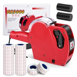 Price Gun,Handheld Price Tag Gun Red Pricing Gun with Extra 10,000 Pad Labels and 2 Pack of Inks Price Guns Tool Set for Retail, Price Stamp for Groceries Price Labeling