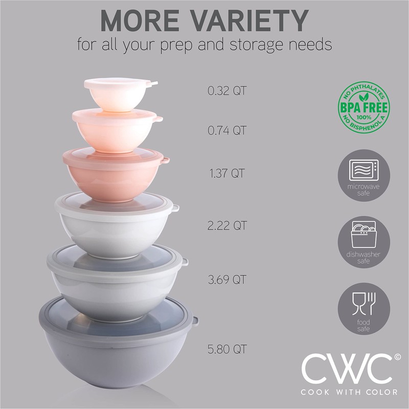 COOK WITH COLOR Mixing Bowls with TPR Lids - 12