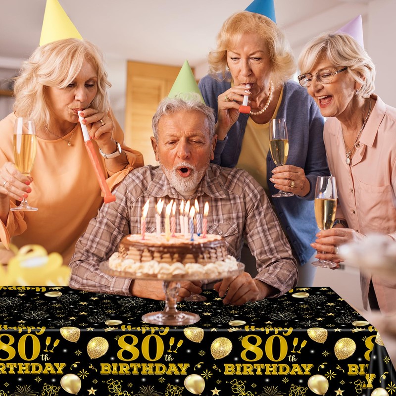 HFBOBP 2 Pack 80th Birthday Tablecloths,54 x 108 inch Disposable