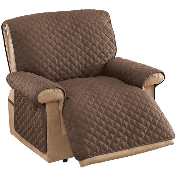 Collections Etc. Reversible Quilted Jumbo Recliner Cover, Spill-Resistant with Ties - Covers Seat Bottom, Seat Back and 2 Seat Arms (Jumbo Recliner, Chocolate/Tan)