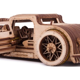 Wood Trick Hot Rod Wooden Model Car Kit to Build - Rides up to 32 feet - Detailed - 3D Wooden Puzzles for Adults and Kids to Build - Engineering DIY Mechanical Wood Model Kits for Adults