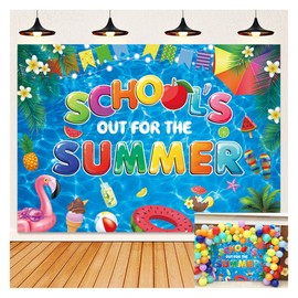 HEARKEN 7x5ft School's Out for The Summer Pool Party Backdrop Goodbye School End of School Kid Holiday Tropical Pool Background Class Teacher Kid Graduation Bash Summer Vacation Supplies