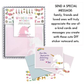 Mrs. Grossman's Design Your Own Sticker Notecards Card Making Kit - includes 8 Cards, Envelopes, and Classic Stickers - Create DIY Thank You, Birthday, Greeting Cards (Unicorn Wishes)