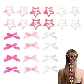 Star Bow Hair Clip Set for Girls Women Y2K Accessories for Sister Bestie Christmas Birthday Gifts for Daughter Grilfriend Cute Hair Decor for Teen Girl Bowknot Barrettes 24 pcs