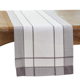 SARO LIFESTYLE Aidy Collection Banded Border Table Runner, 16" x 72", Grey