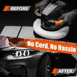 THINKWORK Buffer Polisher, 20V Cordless Buffer Polisher, 10 Inch Portable Polishing Machine Kit for Car, 2Pcs 2Ah Rechargeable Battery, 6 Variable Speed 1500-3600RPM,Double handle,Ideal for Car Waxing