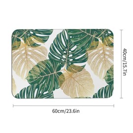velumair Golden Green Palm Leaves Bath Mats for Bathroom Non-Slip Summer Tropical Bathroom Rugs 16"x24"