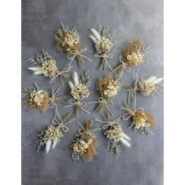 Miniature dried flower bouquet set (12 pcs), small bouquets, gift bags of dried flowers, bridesmaids flower girl proposal gift boxes, groomsmen boutonnieres, shooting props (Brown)