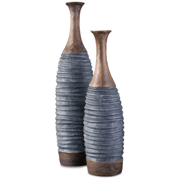Signature Design by Ashley Blayze 2 Piece Decorative Vase Set, Antique Gray & Brown