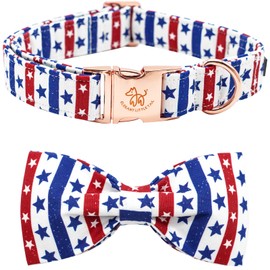 Elegant little tail Independence Dog Collar, American Flag Bowtie Dog Collars 4th of July American Pet Gift Adjustable Soft Puppy Collar for Large Dogs
