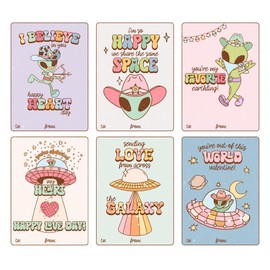 Silly Goose Gifts Retro Groovy Alien Valentine's Day Classroom Sharing Card Set of 24, Assorted Valentine Designs - You're My Favorite Earthling