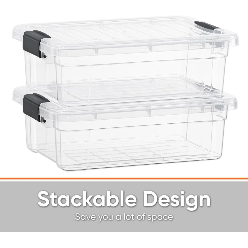 Superio Clear Storage Bins with Lids, 5 Pack- Plastic Storage