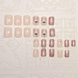 JUSTUSNX 24pcs Christmas Fake Nails Square Sequin False Nails Snowflake Press on Nails for Women and Girls (A)