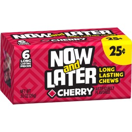 Now & Later Original Taffy Chews Candy, Cherry, 0.93 Ounce Bar, Pack of 24