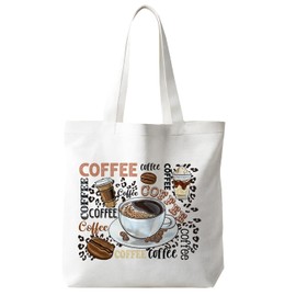 JINYO Coffee Lover Gift Ideas Canvas Tote Bag, Coffee Drinkers Gift Tote Bags for Women, Barista Gifts Reusable Grocery Bags Shopping Bag