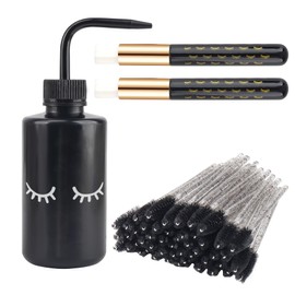 53PCS Lash Shampoo Brush Sets With 50pcs Disposable Mascara Wands Spoolie Brush,2pcs Nose Blackhead Facial Cleaning Brush and 1pcs 250ML Plastic Lash Wash Bottle for Eyelash Extension Supplies
