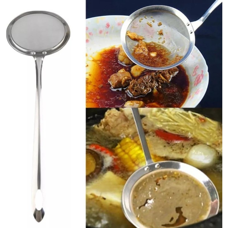 1 PC Stainless Steel Fat Skimmer Spoon, Fine Mesh Strainer