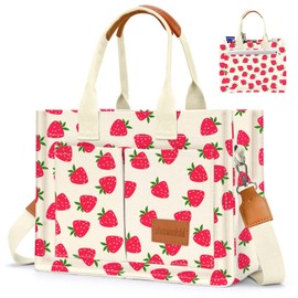 Canvas Tote Bag for Women with Pockets Crossbody Bag Tote Shoulder Handbags Casual Work Bags Everything Tote Bag (Strawberry)