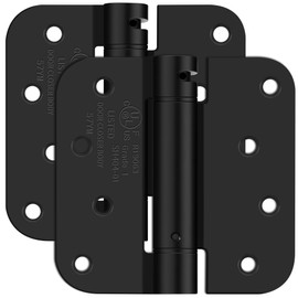 4 Inch Self Closing Door Hinges, 5/8" Radius Corners Spring Loaded Hinges for Exterior, Garage, Front and Back Door, UL Listed, for Left and Right Hand Door, Matte Black, 2 Pack