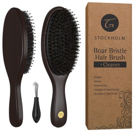 Hair Brush for Men and Women - Premium Boar Hairbrush with Detangling Nylon Pins for Optimally Getting Natural Oils Throughout All Hairs and Stimulating Scalp for Soft Hair - Stylist Recommend