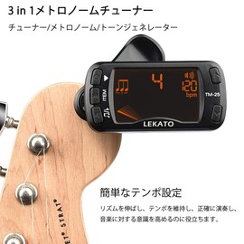Clip-on Tuner, Metronome and Tone Generator, 3-in-1 Functions Can Be Used Simultaneously, Guitar, Bass, Ukulele, Violin, Chromatic, Small, Easy to Use LCD Display, Black LCD Display, Clip Tuner,