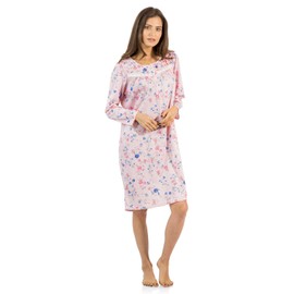 Casual Nights Women's Floral Pintucked Long Sleeve Nightgown - Pink - Large