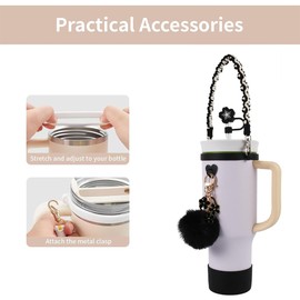 Owala Cup Accessories Set, Includes 1Pcs Water Bottle Holder, 1Pcs Straw Cover, 1Pcs Silicone Boot, 1pcs Pompom Ball, 1pcs Daisy key-chain, Compatible with Owala Cup16oz 24oz and 40oz (Flower pink)