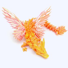 3D Printed Dragon - 18 inch Flying Flexible Dragon with Wings, Home Decor, Birthday Gift, Desk Pet (Pink Gold)