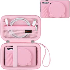 Canboc Case for Canon PowerShot SX740 SX730 HS Digital Camera, 1* Hard Carrying Case + 1* Soft Silicone Protective Cover with Removable Lens Cover, Pink (Case Only)