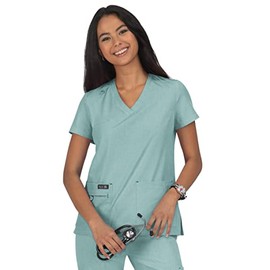 KOI Basics Becca Women's 4-Pocket Stretch Scrub Top Heather Sage Large