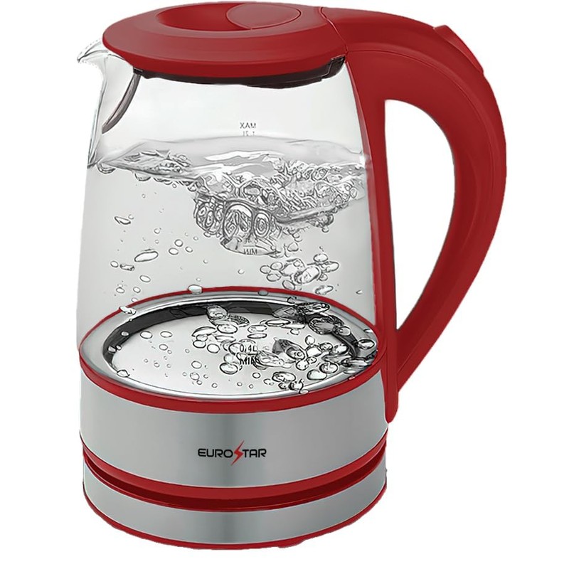 EUROSTAR EKG121RD 1.2L Glass Kettle, Red