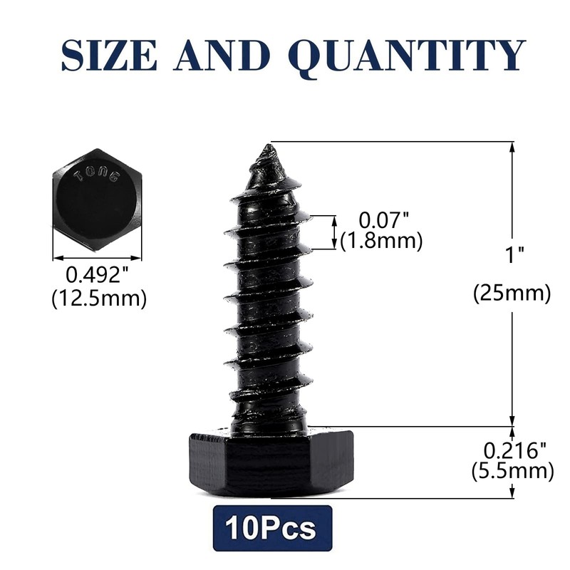5/16" x 1" Hex Head Lag Screws Bolts 10Pcs 304