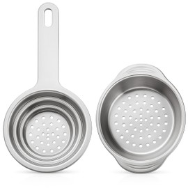 Pack of 2 Multipurpose Food Grade Colanders – Universal Can Colander with Handle for Large and Small Cans Vegetable Fruit Tuna Fish Strainer Small Strainer Set Stainless Steel