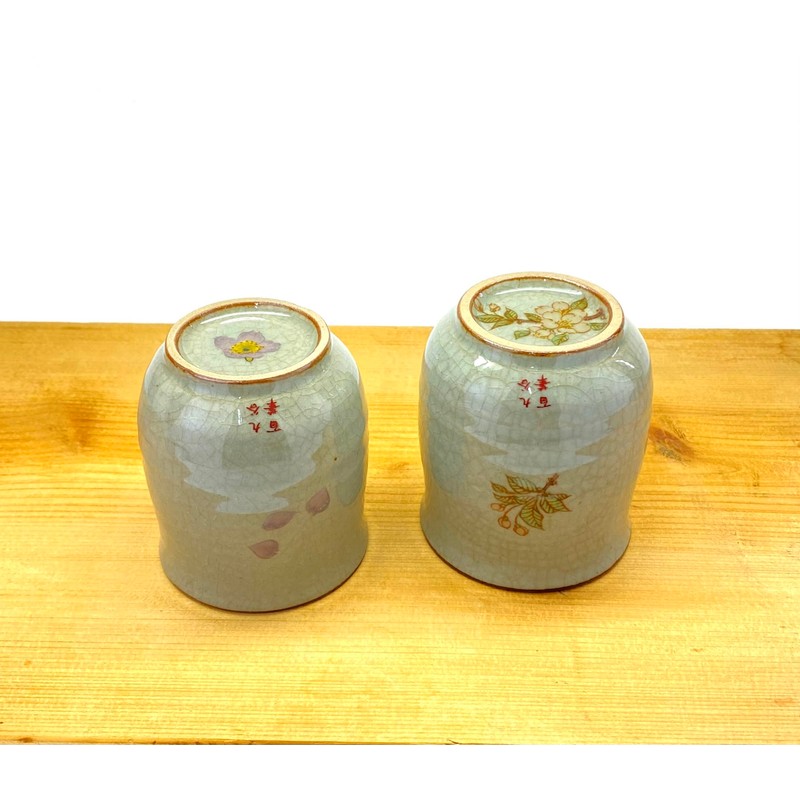 百華園 九谷 夫婦湯呑 ソメイヨシノ＆しだれ桜 裏絵