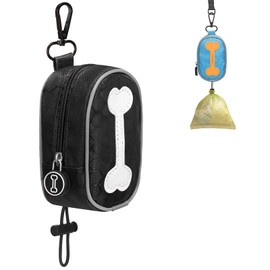 Wenbujiadian Hands Free Dog Poop Bag Holder for Leash with Big Opening, Dog Poop Bag Holder, Zippered Pouch with Carabiner Hook Waterproof Dog Poop Bag Holder(1 Doggy Bag) (Black)
