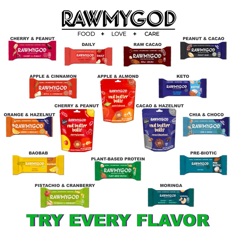 RAWMYGOD Fruit and Nut Bars, Gluten Free, Vegan, No Added